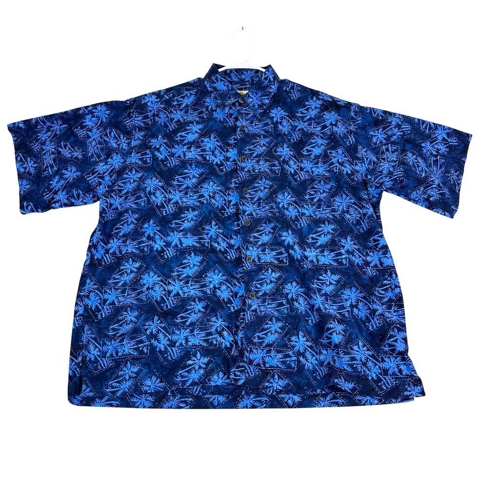 Johari West Mens 2XL Blue Palm Tree Batik Cotton Tropical Hawaiian Shirt RN70327